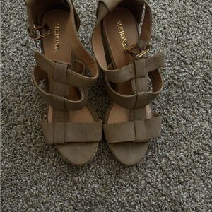 Merona Tan Heels with Suede Straps